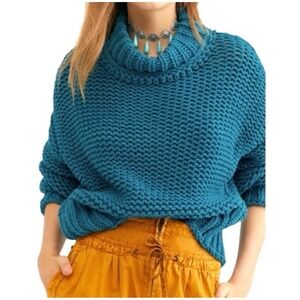 Free People My Only Sunshine Oversized Chunky Knit Sweater Teal Blue Medium